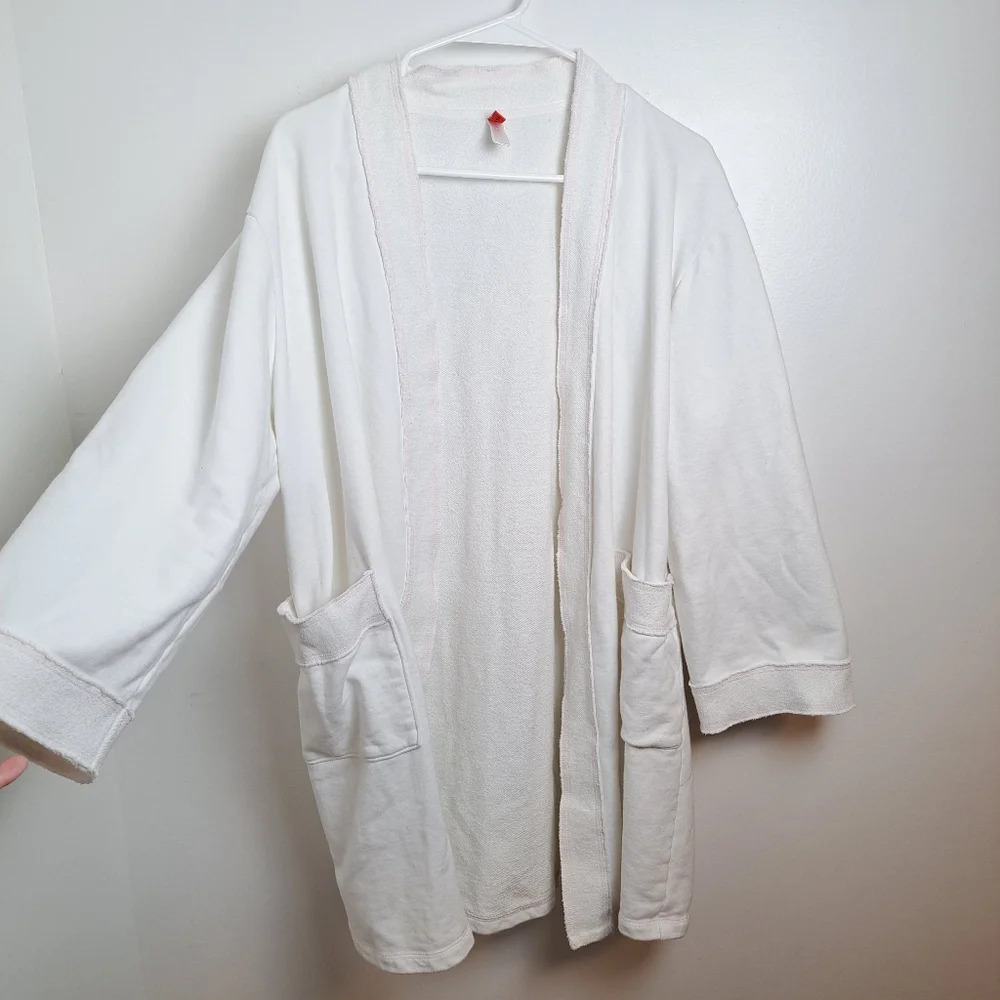 Josie Natori White Towel 3/4 Sleeve Loungewear Robe Size Large With Pockets
